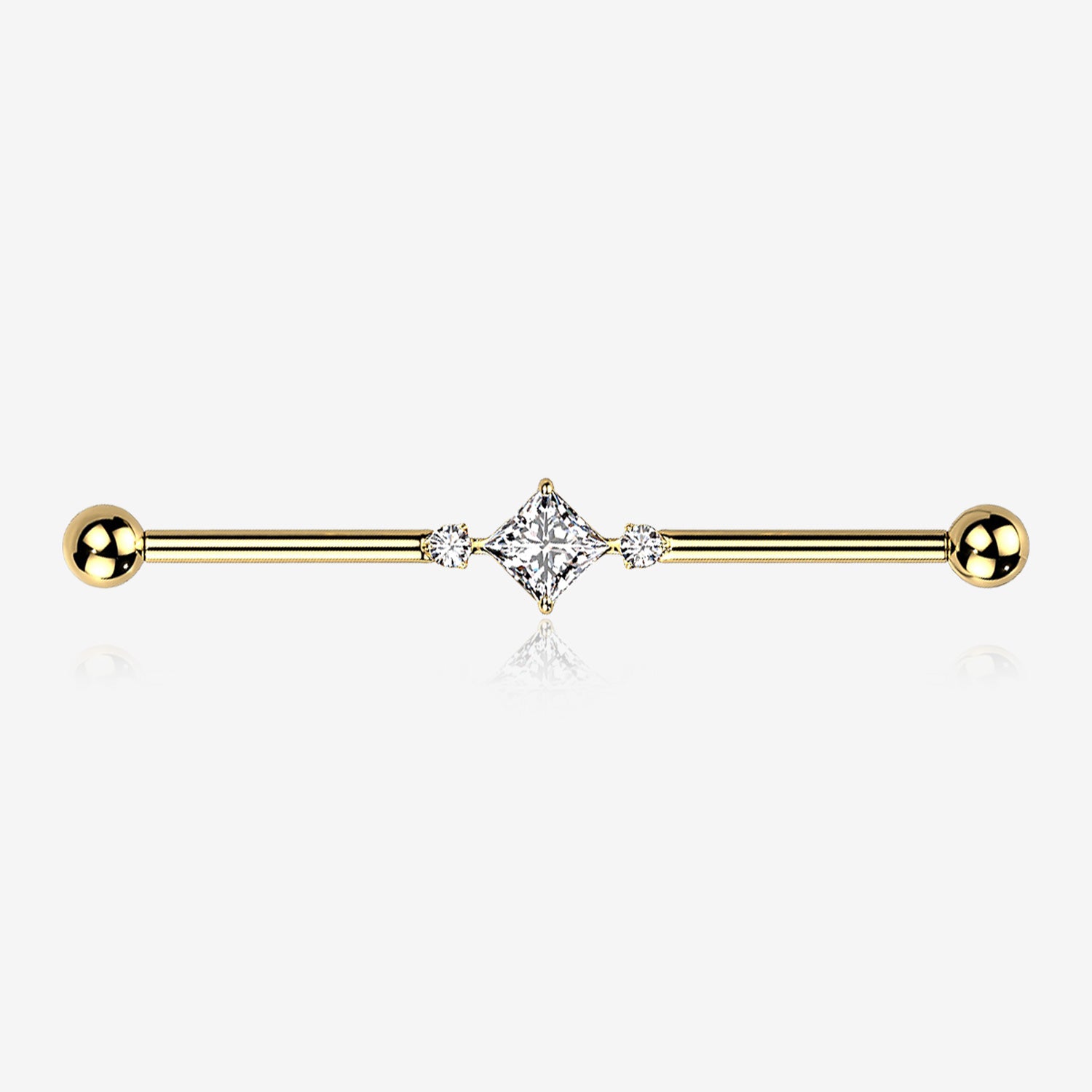Implant Grade Titanium Golden Diamante Sparkle Internally Threaded Industrial Barbell-Clear Gem