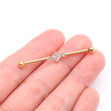 Detail View 2 of Implant Grade Titanium Golden Diamante Sparkle Internally Threaded Industrial Barbell-Clear Gem