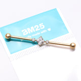 Detail View 4 of Implant Grade Titanium Golden Diamante Sparkle Internally Threaded Industrial Barbell-Clear Gem