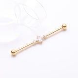 Detail View 1 of Implant Grade Titanium Golden Diamante Sparkle Internally Threaded Industrial Barbell-Clear Gem