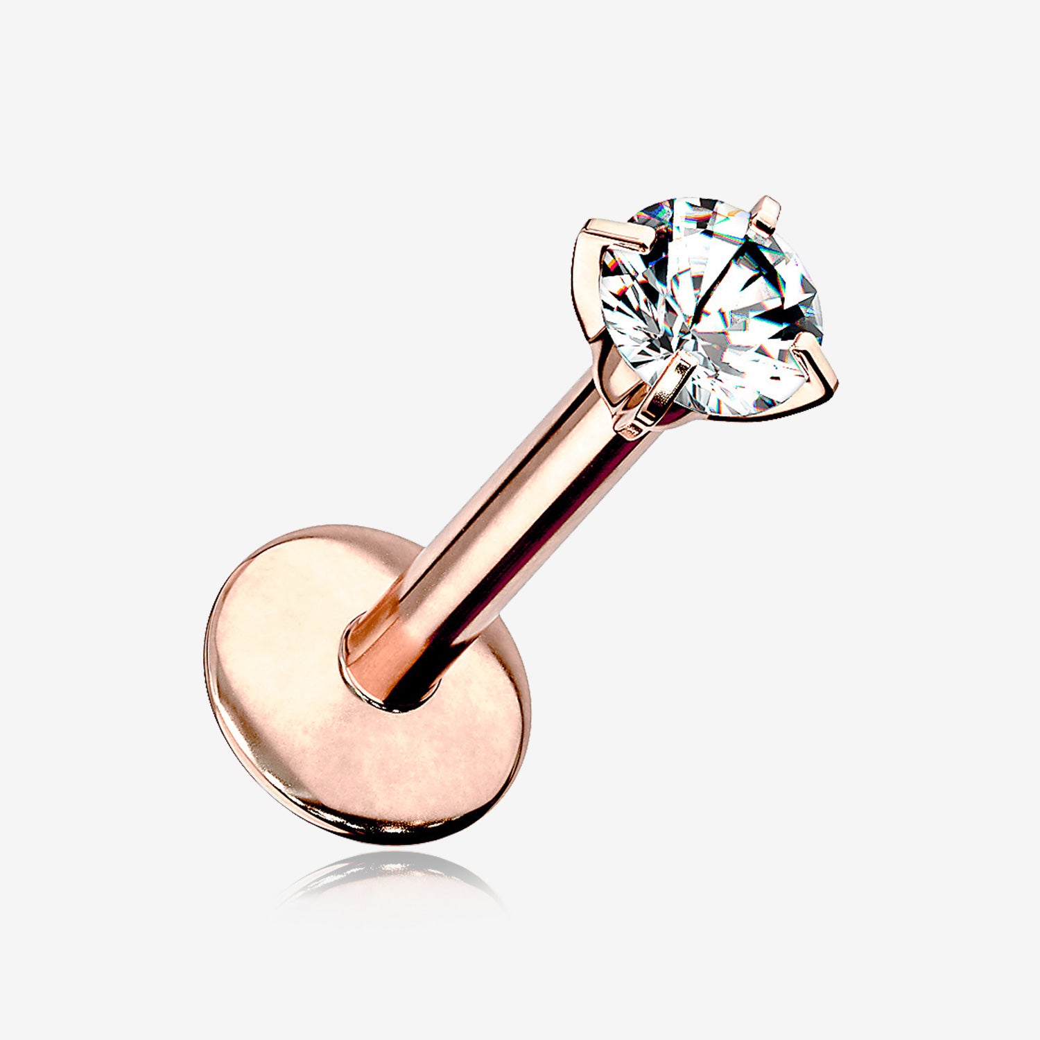 Implant Grade Titanium Rose Gold Internally Threaded Gem Sparkle Prong Set Labret-Clear Gem