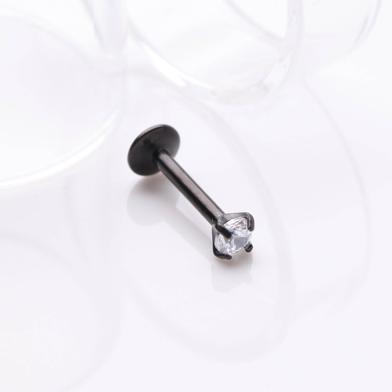 Detail View 1 of Implant Grade Titanium Blackline Internally Threaded Gem Sparkle Prong Set Labret-Clear Gem