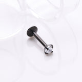 Detail View 1 of Implant Grade Titanium Blackline Internally Threaded Gem Sparkle Prong Set Labret-Clear Gem