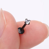Detail View 2 of Implant Grade Titanium Blackline Internally Threaded Gem Sparkle Prong Set Labret-Clear Gem