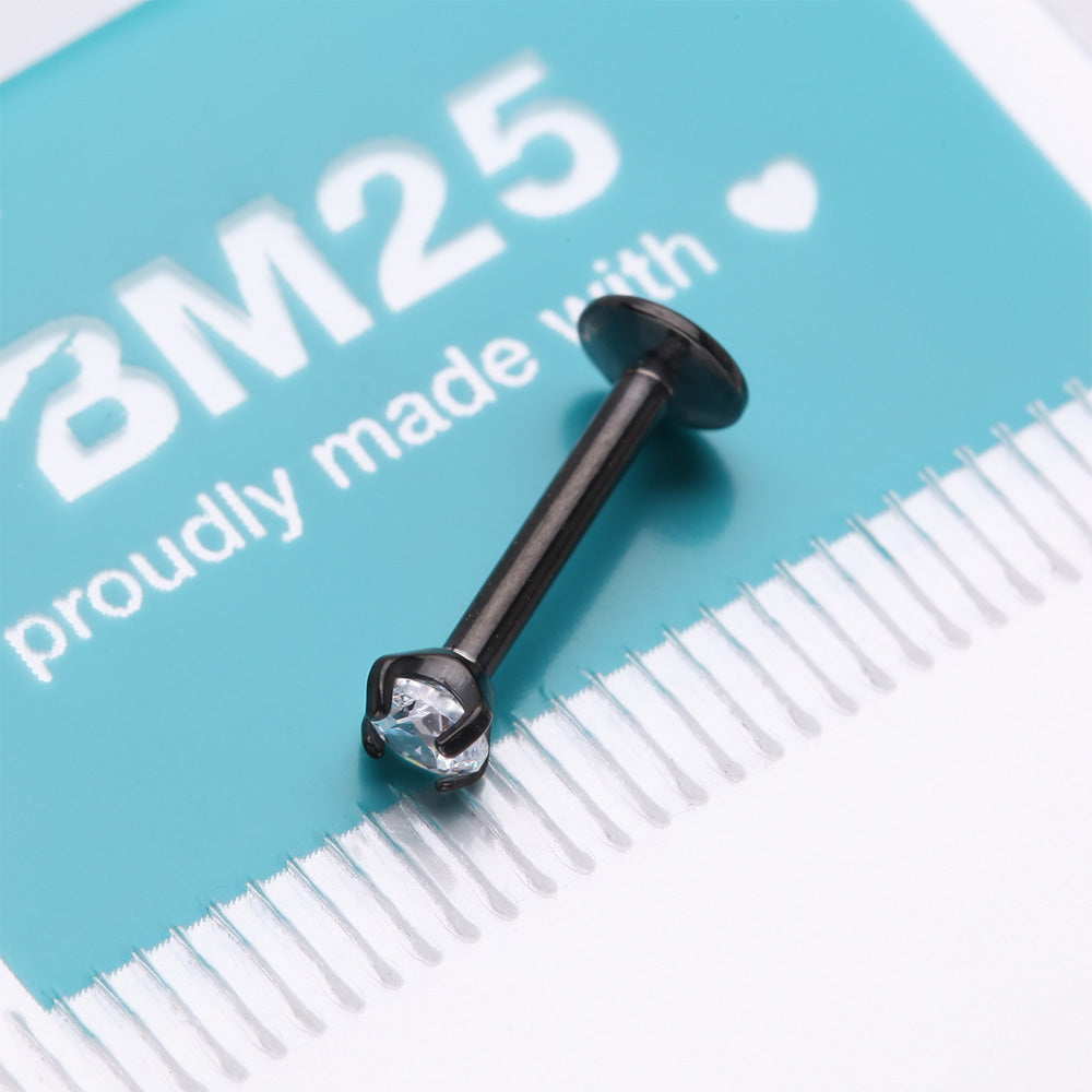 Detail View 3 of Implant Grade Titanium Blackline Internally Threaded Gem Sparkle Prong Set Labret-Clear Gem