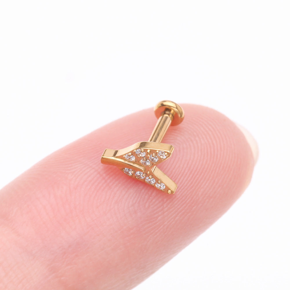 Detail View 2 of Implant Grade Titanium Golden Vintage Tail Sparkle Internally Threaded Labret-Clear Gem