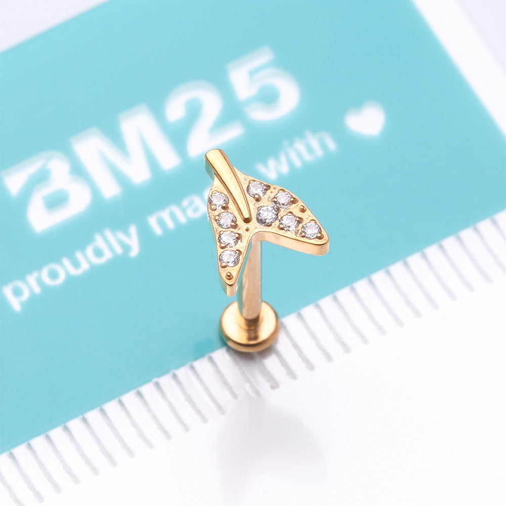 Detail View 4 of Implant Grade Titanium Golden Vintage Tail Sparkle Internally Threaded Labret-Clear Gem