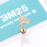 Detail View 4 of Implant Grade Titanium Golden Vintage Tail Sparkle Internally Threaded Labret-Clear Gem