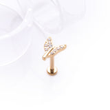 Detail View 1 of Implant Grade Titanium Golden Vintage Tail Sparkle Internally Threaded Labret-Clear Gem