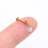 Detail View 2 of Implant Grade Titanium Golden Simple Sparkle Dangle Internally Threaded Labret-Clear Gem