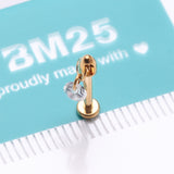 Detail View 4 of Implant Grade Titanium Golden Simple Sparkle Dangle Internally Threaded Labret-Clear Gem