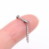 Detail View 2 of Implant Grade Titanium Sparkle Bar Dangle Internally Threaded Labret-Clear Gem