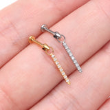 Detail View 3 of Implant Grade Titanium Sparkle Bar Dangle Internally Threaded Labret-Clear Gem