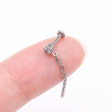 Detail View 2 of Implant Grade Titanium Sparkle Gem Long Chain Dangle Internally Threaded Labret-Clear Gem