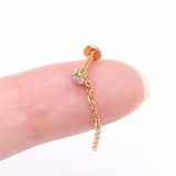 Detail View 2 of Implant Grade Titanium Golden Sparkle Gem Long Chain Dangle Internally Threaded Labret-Clear Gem