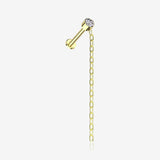 Implant Grade Titanium Golden Sparkle Gem Long Chain Dangle Internally Threaded Labret