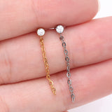 Detail View 3 of Implant Grade Titanium Golden Sparkle Gem Long Chain Dangle Internally Threaded Labret-Clear Gem