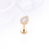Detail View 1 of Implant Grade Titanium Golden Brilliant Teardrop Sparkle Internally Threaded Flat Back Stud Labret-Clear Gem