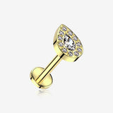 Implant Grade Titanium Golden Brilliant Teardrop Sparkle Internally Threaded Flat Back Stud Labret-Clear Gem