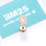 Detail View 4 of Implant Grade Titanium Golden Brilliant Teardrop Sparkle Internally Threaded Flat Back Stud Labret-Clear Gem