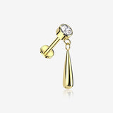 Implant Grade Titanium Golden Gem Sparkle Teardrop Dangle Internally Threaded Flat Back Stud Labret