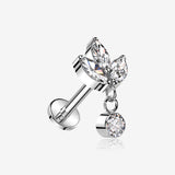 Implant Grade Titanium Marquise Flower Sparkle Dangle Internally Threaded Flat Back Stud Labret