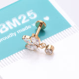 Detail View 4 of Implant Grade Titanium Golden Marquise Flower Sparkle Dangle Internally Threaded Flat Back Stud Labret-Clear Gem