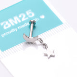 Detail View 4 of Implant Grade Titanium Crescent Moon with Star Dangle Internally Threaded Flat Back Stud Labret