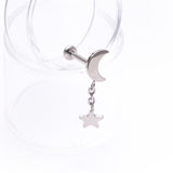 Detail View 1 of Implant Grade Titanium Crescent Moon with Star Dangle Internally Threaded Flat Back Stud Labret