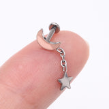 Detail View 2 of Implant Grade Titanium Crescent Moon with Star Dangle Internally Threaded Flat Back Stud Labret