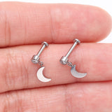 Detail View 3 of Implant Grade Titanium Bezel Gem Crescent Moon Dangle Internally Threaded Flat Back Labret-Clear Gem