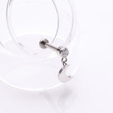 Detail View 1 of Implant Grade Titanium Bezel Gem Crescent Moon Dangle Internally Threaded Flat Back Labret-Clear Gem
