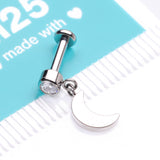 Detail View 4 of Implant Grade Titanium Bezel Gem Crescent Moon Dangle Internally Threaded Flat Back Labret-Clear Gem