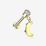 Implant Grade Titanium Golden Bezel Gem Crescent Moon Dangle Internally Threaded Flat Back Labret