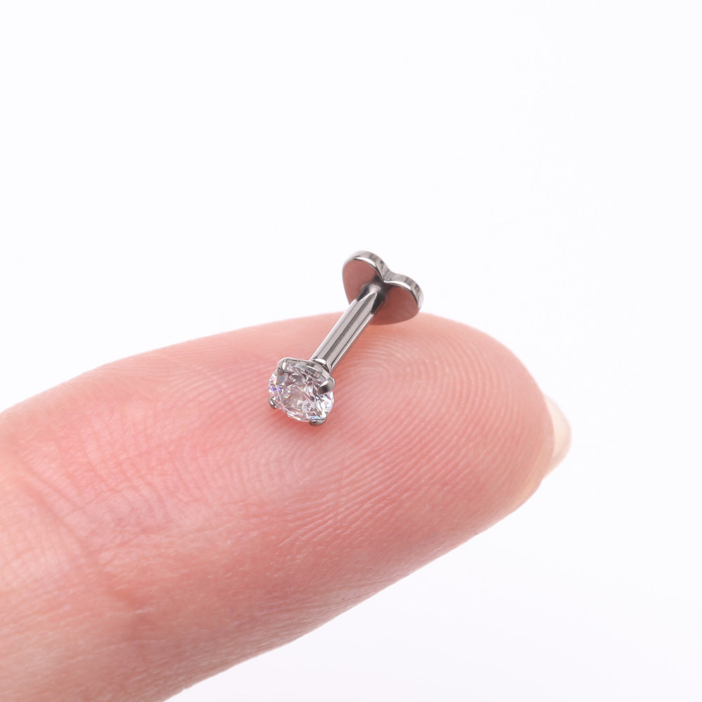 Detail View 2 of Implant Grade Titanium Prong Gem Sparkle Internally Threaded Heart Back Labret-Clear Gem