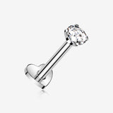 Implant Grade Titanium Prong Gem Sparkle Internally Threaded Heart Back Labret-Clear Gem