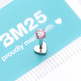 Detail View 4 of Implant Grade Titanium Prong Gem Sparkle Internally Threaded Heart Back Labret-Pink