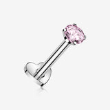 Implant Grade Titanium Prong Gem Sparkle Internally Threaded Heart Back Labret