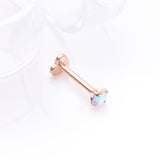 Detail View 1 of Implant Grade Titanium Rose Gold Prong Gem Sparkle Internally Threaded Heart Back Labret-Aurora Borealis