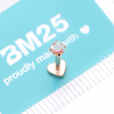 Detail View 4 of Implant Grade Titanium Rose Gold Prong Gem Sparkle Internally Threaded Heart Back Labret-Aurora Borealis