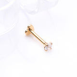 Detail View 1 of Implant Grade Titanium Golden Prong Gem Sparkle Internally Threaded Heart Back Labret-Clear Gem