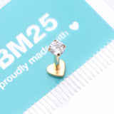 Detail View 4 of Implant Grade Titanium Golden Prong Gem Sparkle Internally Threaded Heart Back Labret-Clear Gem