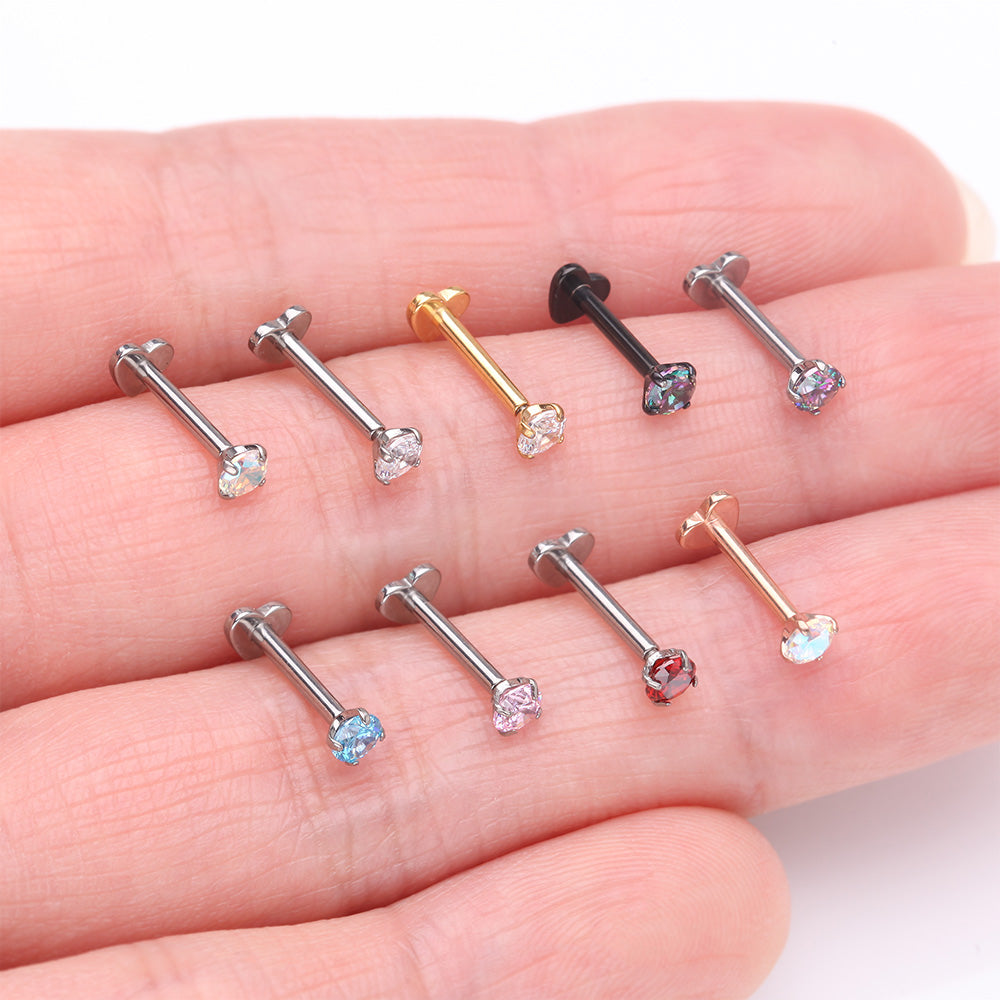 Detail View 3 of Implant Grade Titanium Golden Prong Gem Sparkle Internally Threaded Heart Back Labret-Clear Gem