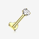 Implant Grade Titanium Golden Prong Gem Sparkle Internally Threaded Heart Back Labret