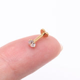 Detail View 2 of Implant Grade Titanium Golden Prong Gem Sparkle Internally Threaded Heart Back Labret-Clear Gem