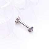 Detail View 1 of Implant Grade Titanium Prong Gem Sparkle Internally Threaded Heart Back Labret-Vitrail Medium