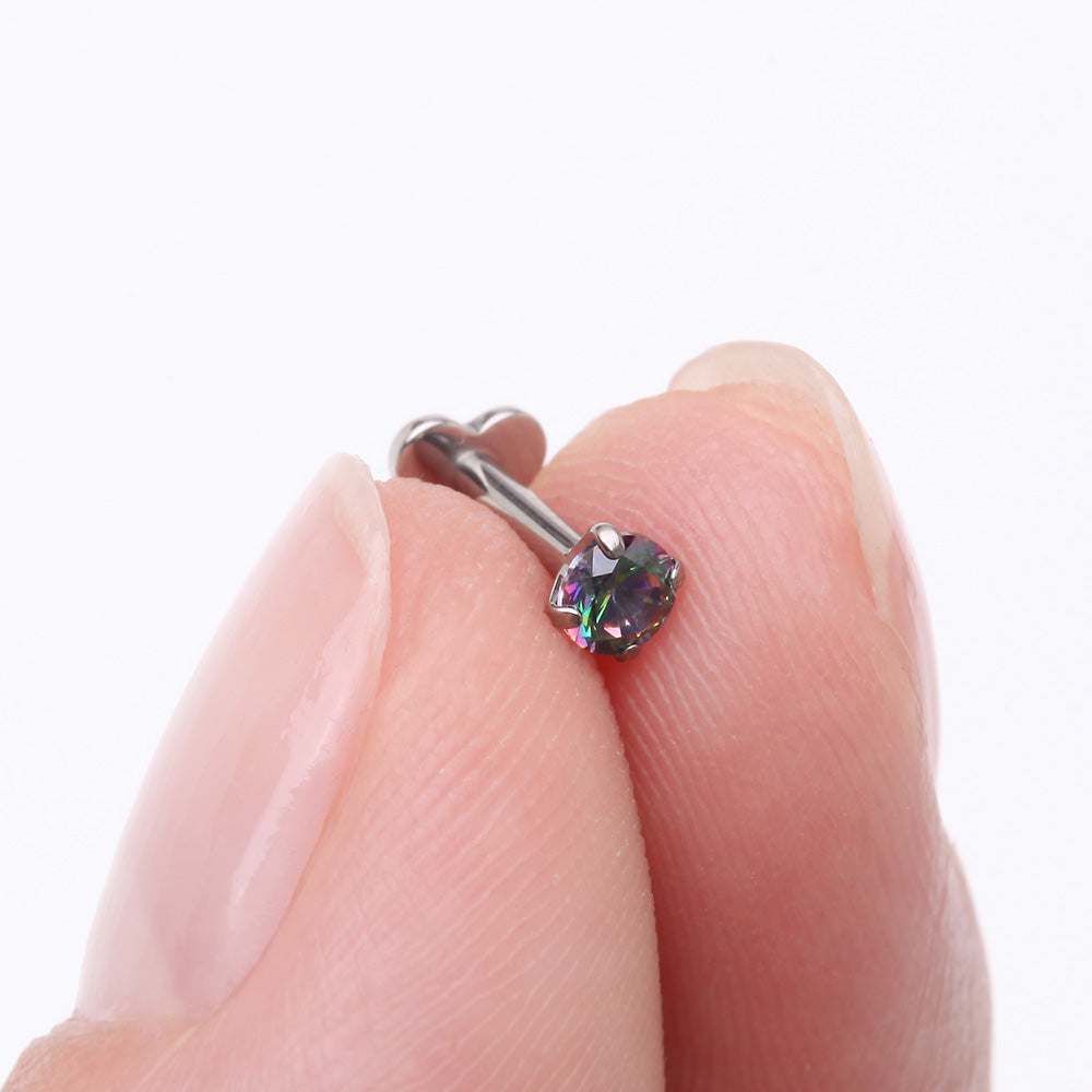 Detail View 2 of Implant Grade Titanium Prong Gem Sparkle Internally Threaded Heart Back Labret-Vitrail Medium