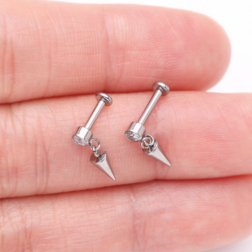 Detail View 3 of Implant Grade Titanium Bezel Gem Spike Cone Dangle Internally Threaded Flat Back Labret-Clear Gem