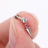 Detail View 2 of Implant Grade Titanium Bezel Gem Spike Cone Dangle Internally Threaded Flat Back Labret-Clear Gem