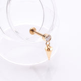 Detail View 1 of Implant Grade Titanium Golden Bezel Gem Spike Cone Dangle Internally Threaded Flat Back Labret-Clear Gem